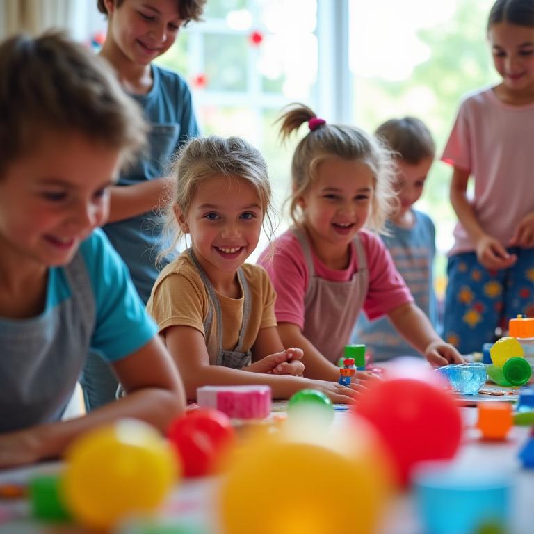 Niños jugando juegos interactivos grupales